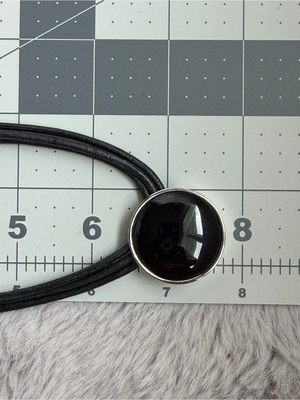 LAUREN RALPH LAUREN | Vintage | Black Leather Choker Silver Black Bezel Pendant
